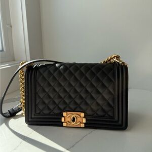 Chanel Black Quilted Crossbody with Gold Chain